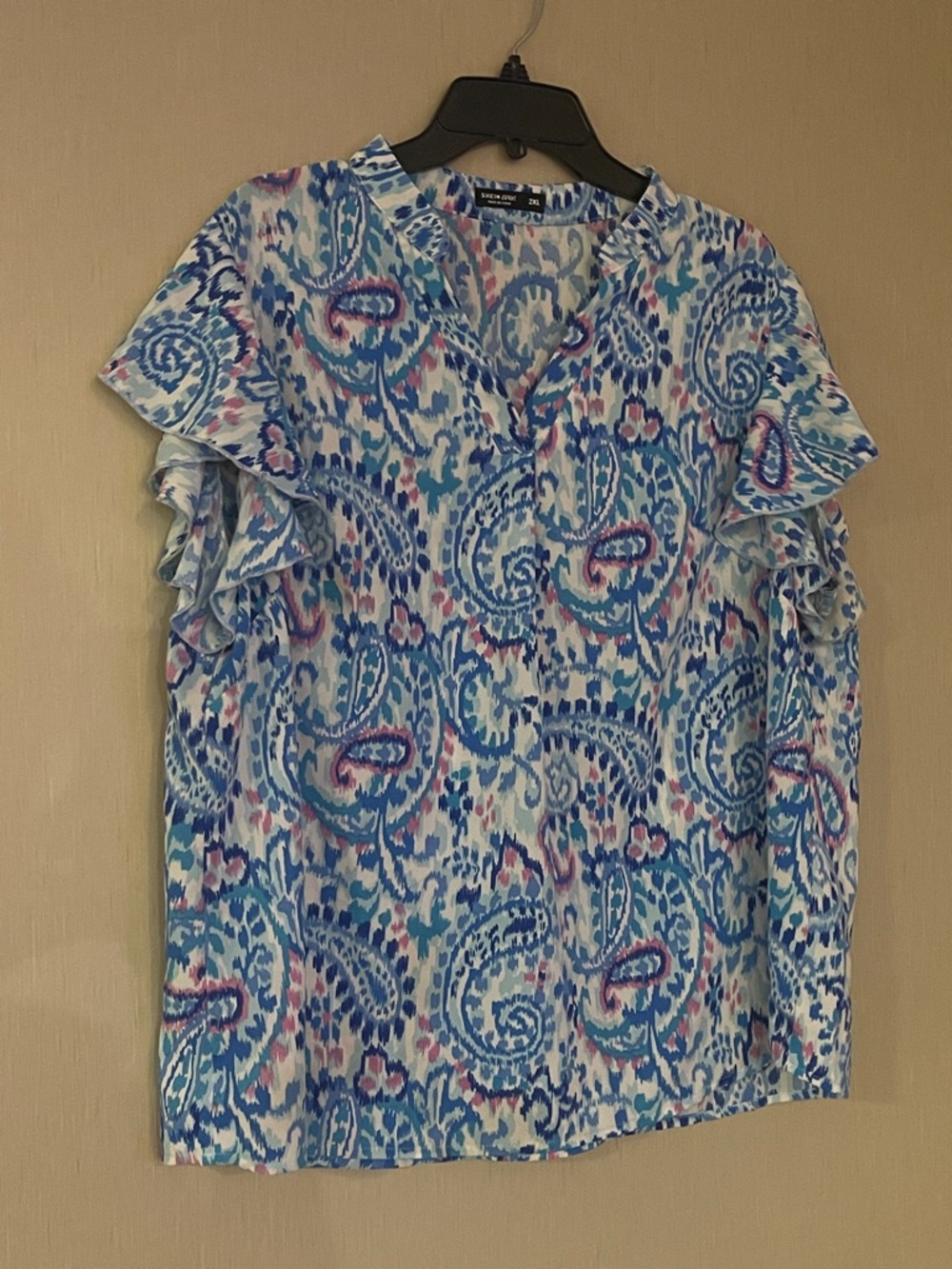 SHEIN curve 2xl plus size Blue Paisley Ruffle Sleeve Women's Top